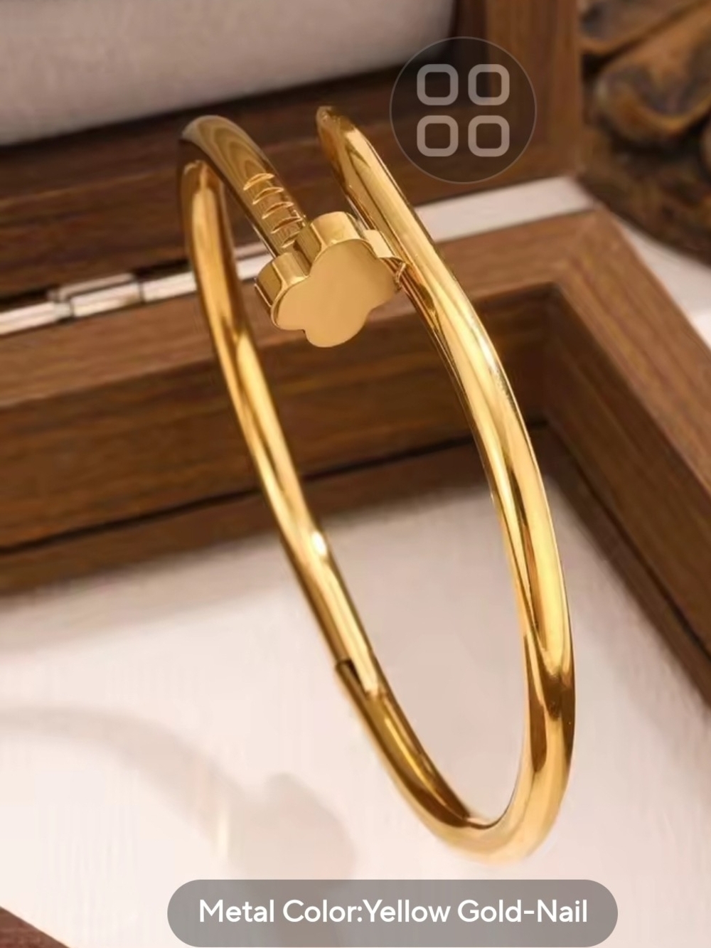 Yellow Gold Clover Nail-Style Bangle Bracelet